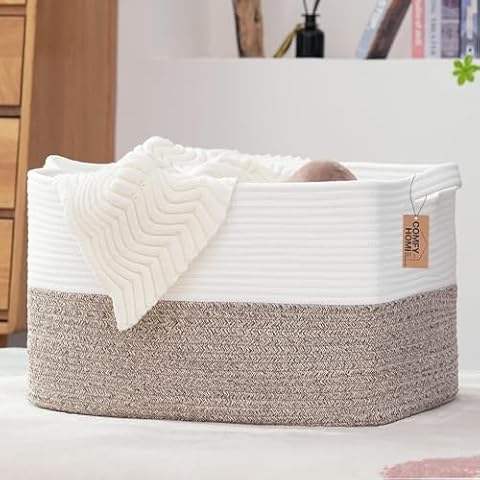 OrganiHaus Woven Baskets for Storage 20x13 Modern Boho Laundry Basket Cotton Rope Blanket Basket for Living Room