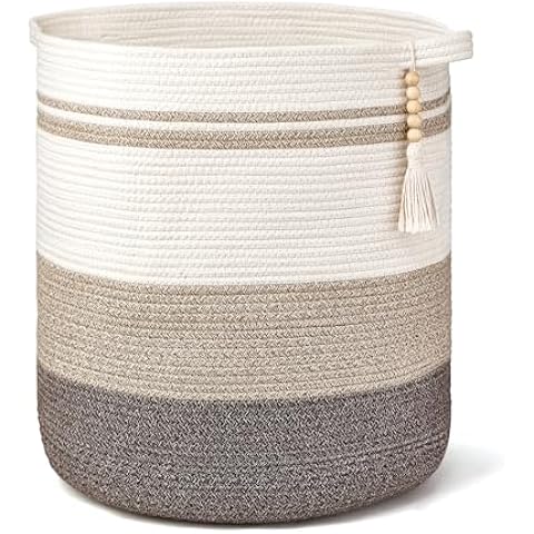 OrganiHaus Woven Baskets for Storage 20x13 Modern Boho Laundry Basket Cotton Rope Blanket Basket for Living Room